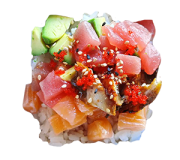 170. Sashimi Poke Bowl auf Reis 170. Sashimi Poke Bowl auf Reis